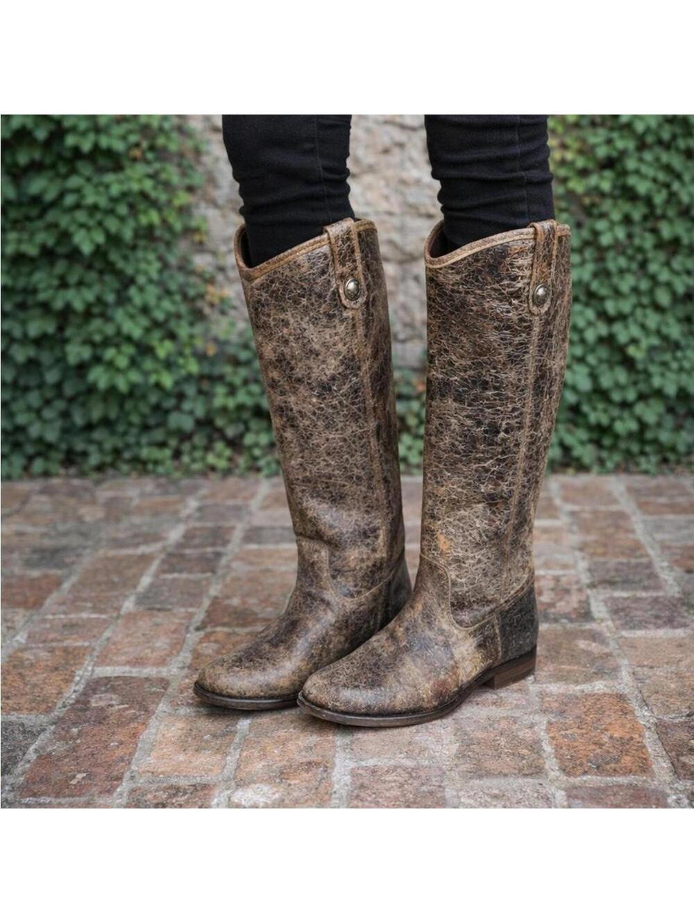 FRYE Melissa Button Tall Riding Boots | Glazed Distressed Leather | Size 8.5